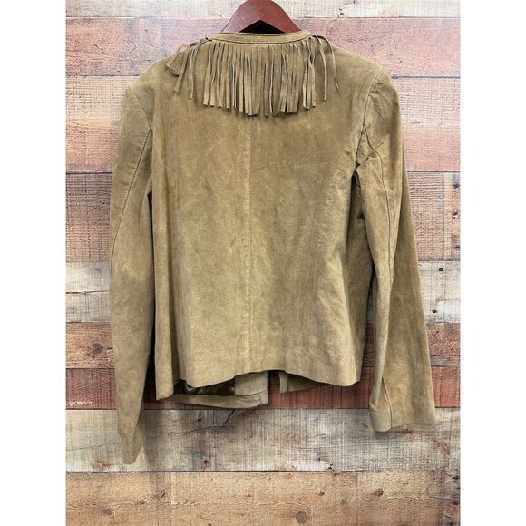 Vintage Adler Women's Beige Fringe Leather Suede Jacket Size L Mid-Length Casual - Picture 6 of 7